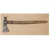 Image 1 : Iron-headed trade-type tomahawk with oak shaft,  metal studs, and burnt file decoration, early to  m