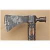 Image 4 : Iron-headed trade-type tomahawk with oak shaft,  metal studs, and burnt file decoration, early to  m