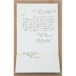 Letter to the Bureau of Ordinance Hydrography,  August 9th 1850. Addressed to Samuel Colt,  Hartford