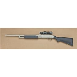 Mossberg model 500A, 12ga pump action shotgun,  satin nickel finish, 24” barrel, composite stock,  s