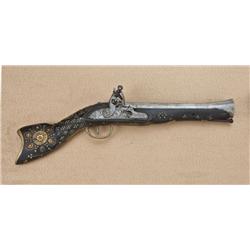 Handmade 20th century decorator blunderbuss with  fancy brass inlaid stock, probably North African  