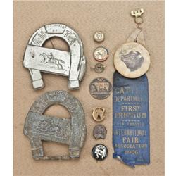 Lot of interesting western memorabilia consisting  of two tin emblems from anti-horsethief  associat