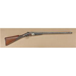 Interesting early double-barrel barrel cartridge  shotgun with side release lever, hinged action,  w