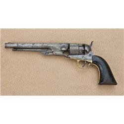 1860 Colt Army model .44 caliber percussion  revolver, patina finish, wood grips, serial  #81924. Th