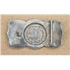 Image 1 : Early Bohlin Sterling Silver hand-engraved belt  buckle with silver dollar center and initials “MP” 