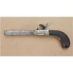 Good quality percussion muff pistol with rounded  brittiania metal frame, signed Wadsworth, London, 