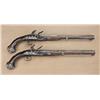Image 3 : Pair of ornate silver-mounted flintlock pistols  with heavy gold inlaid Turkish type barrels, locks 