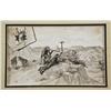 Image 1 : An original black and white wash by Charlie  Russell measuring approx. 5 1/2” X 9” showing two  ante