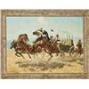 Image 1 : Original oil on canvas titled Bustin Up the  Teamwork"  signed Olaf Weighorst. Measures approx.  28-