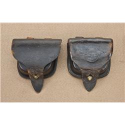 Two Civil War cap pouches. 1) Marked G. T.  Woodbury, U.S. Ord. Dept, on front, and Kinson,  maker, 