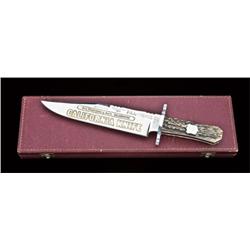 Commemorative bowie knife by George Wostenholm &  Sons, Washington Works, IXL. Silver and gold  orna