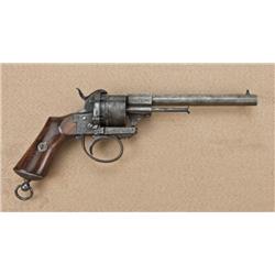 Double-action pinfire pistol, Civil War era,  Belgian made, approx. 9mm pinfire, 6” barrel,  6-shot,