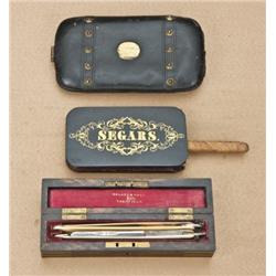 Lot consisting of 3-pieces including a small  rosewood box with brass corners containing two  straig