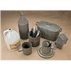 Image 1 : Large lot of various Civil War utensils,  implements, ceramic jug, and other tin cookware  along wit