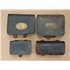 Image 1 : Lot of 4 cartridge boxes, one Civil War rifleman’s  type with brass plate marked on interior flap “J