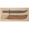 Image 1 : Interesting bowie knife with hand-forged blade.  Blade measures 13-1/2”, knife is 18-3/8” overall.  