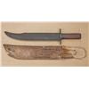 Image 2 : Interesting bowie knife with hand-forged blade.  Blade measures 13-1/2”, knife is 18-3/8” overall.  