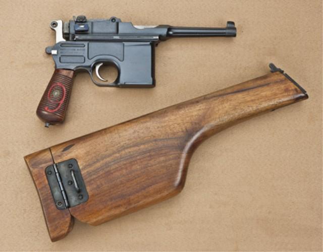 Mauser broomhandle “bolo” variation, 9mm Luger caliber, reblued finish