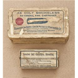 Box of cartridges marked 12 revolver ball  cartridges, reloading, manufactured at Frankford  arsenal