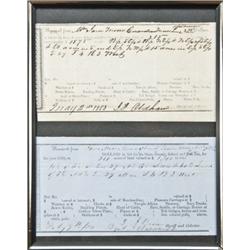 Two receipts dated 1853 signed D. J. Brown,  Sheriff. Shows payments of taxes in which fees  were ch