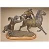 Image 1 : Original Western bronze by Doug Van Howd showing  two cowboys and horse in the midst of their  getaw