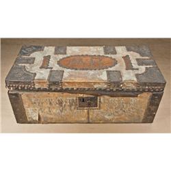 Wild West Show fancy metal studded and hide  covered truck, measuring approx. 9-1/4” in height  by 2