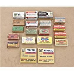 Bonanza lot of collectible .22 cartridges and  primers, 16 boxes of ammunition, including some  earl