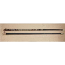 Lot of two antique walking stick; 1) Gold filled  ornate head that is nicely inscribed “Presented to