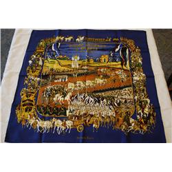 Hermes Scarf - French Silk Twill - Grand Cortege Blue Field w/Gold