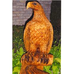 Chainsaw Carving - sculpture of an eagle, cherry tree trunk, 18" in diameter, stands 44" tall, seale