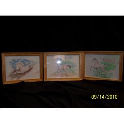 3 Original Color Pencil Drawings of Foals.  Artist Jun Yu, class of 2010