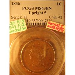 1856 Upright 5, PCGS MS63 BN