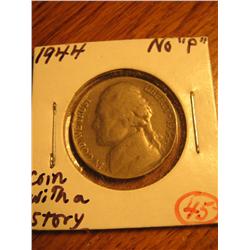 1944 NO "P" nickel