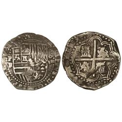 SPANISH MONARCHY: PHILIP II - 8 Reales. POTOSÍ. BR. Anv.: P/BR-escudo-. 26,90 grs. Cal-159. (MBC). 