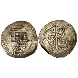 SPANISH MONARCHY: PHILIP II - 8 Reales. S/F. TOLEDO. M. 27,45 grs. 7/M dentro de círculo-escudo-q. F