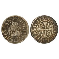 SPANISH MONARCHY: PHILIP III - 1/2 Croat. 1612. BARCELONA. Cal-535. MBC. 