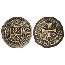 SPANISH MONARCHY: PHILIP III - 2 Reales. 16(__). PAMPLONA. Fecha no visible. Valor en posición verti