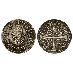 SPANISH MONARCHY: PHILIP IV - Croat. 1653. BARCELONA. (Rayita en reverso). Ba-1101; Cal-982. MBC+. 