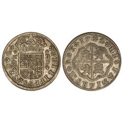 SPANISH MONARCHY: PHILIP V - 2 Reales. 1722. SEGOVIA. F. Preciosa pátina irisada. Cal-1400. MBC+/EBC