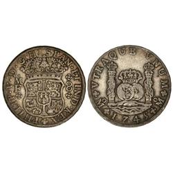 SPANISH MONARCHY: PHILIP V - 8 Reales. 1745. MÉXICO. M.F. Columnario. Pátina. Cal-798. MBC. 