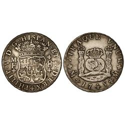 SPANISH MONARCHY: PHILIP V - 8 Reales. 1745. MÉXICO. M.F. Columnario. (Rotura de cuño en anverso). C