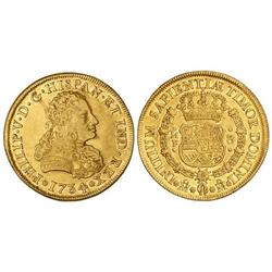 SPANISH MONARCHY: PHILIP V - 8 Escudos. 1734. MÉXICO. M.F. Rev.: Rosetón encima ensayador. (Acuñació