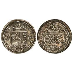 SPANISH MONARCHY: CHARLES III Pretender - 2 Reales. 1707. BARCELONA. Cal-23. MBC+. 