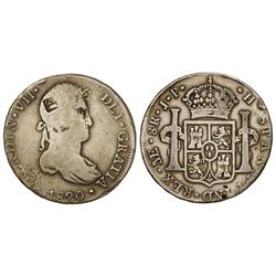 SPANISH MONARCHY: FERDINAND VII - 8 Reales. 1820. LIMA. J.P. Anv.: PR en monograma dentro de cuadrad