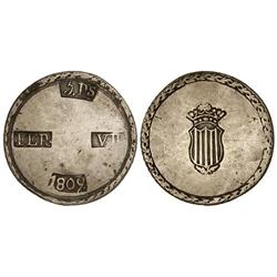 SPANISH MONARCHY: FERDINAND VII - 5 Pesetas. 1809. TARRAGONA. Cal-653. MBC. 