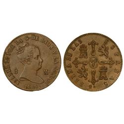 SPANISH MONARCHY: ELISABETH II - 8 Maravedís. 1855. BARCELONA. (Pequeños defectos de acuñación en ca