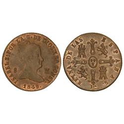 SPANISH MONARCHY: ELISABETH II - 8 Maravedís. 1849. JUBIA. Pátina marrón. Cal-487. EBC+. 