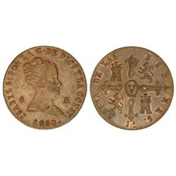 SPANISH MONARCHY: ELISABETH II - 8 Maravedís. 1850. JUBIA. (Pequeña hojita en el cuello). Cal-488. E