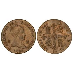 SPANISH MONARCHY: ELISABETH II - 8 Maravedís. 1850. JUBIA. Pátina marrón. Cal-488. EBC. 