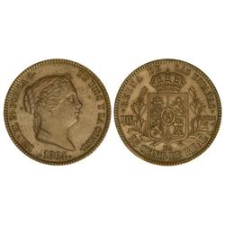 SPANISH MONARCHY: ELISABETH II - 25 Céntimos de Real. 1864. BARCELONA. Cal-588. MBC+. 